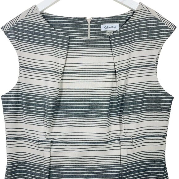Business  work wear  Sheath Dress Women SZ 4 White Gray Striped Calvin Klein - Picture 5 of 16